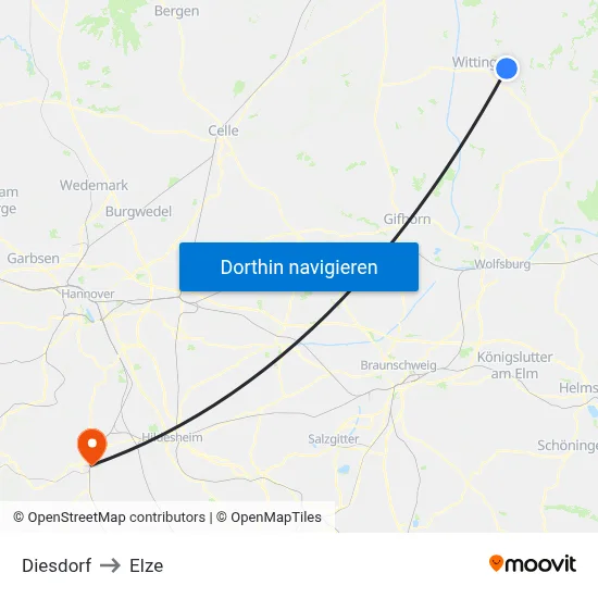 Diesdorf to Elze map