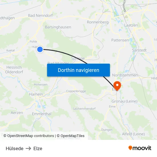 Hülsede to Elze map