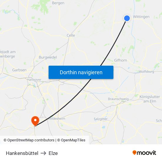 Hankensbüttel to Elze map