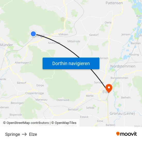 Springe to Elze map