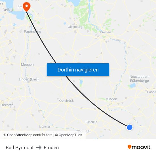 Bad Pyrmont to Emden map