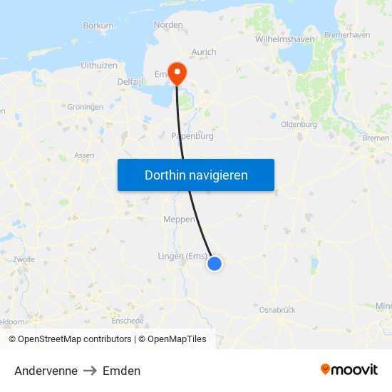 Andervenne to Emden map