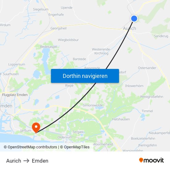 Aurich to Emden map