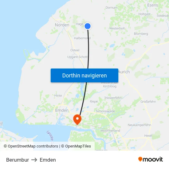 Berumbur to Emden map