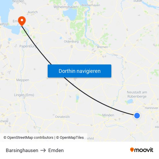 Barsinghausen to Emden map
