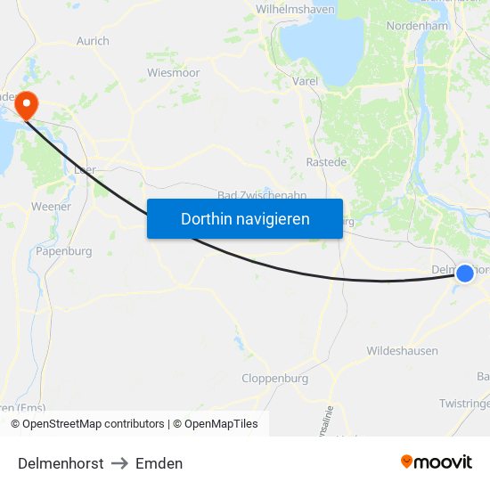 Delmenhorst to Emden map