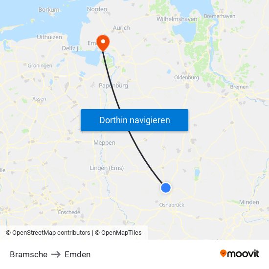 Bramsche to Emden map