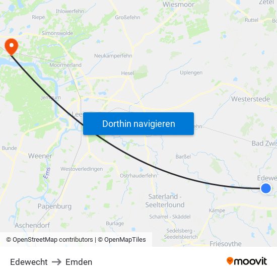 Edewecht to Emden map