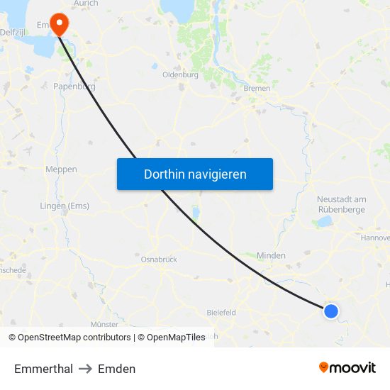 Emmerthal to Emden map