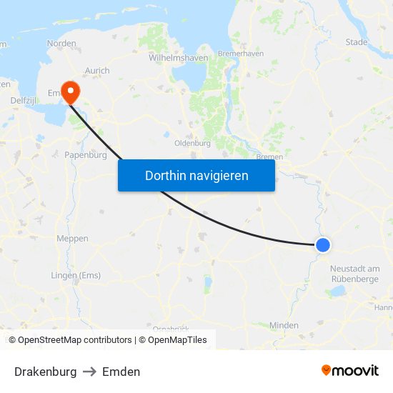 Drakenburg to Emden map