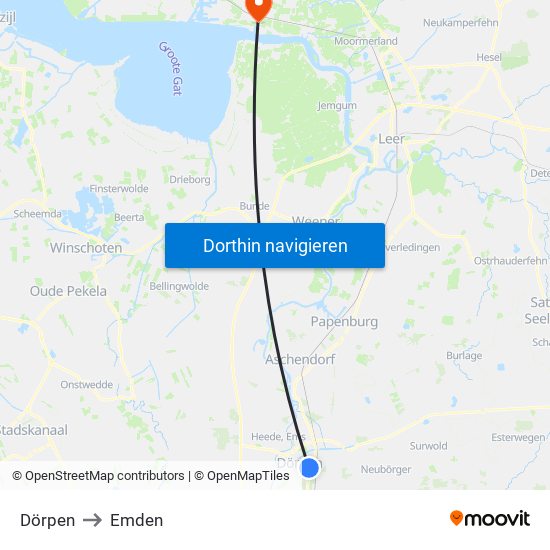 Dörpen to Emden map