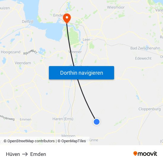 Hüven to Emden map