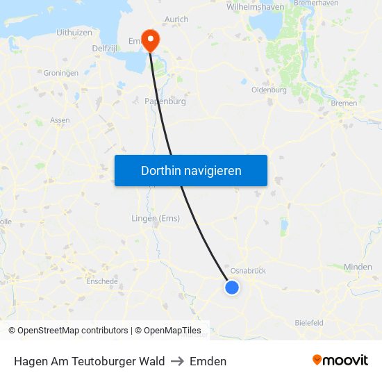 Hagen Am Teutoburger Wald to Emden map