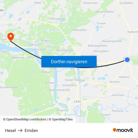 Hesel to Emden map