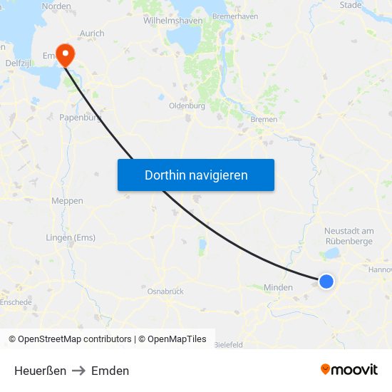 Heuerßen to Emden map