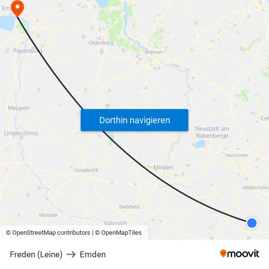 Freden (Leine) to Emden map