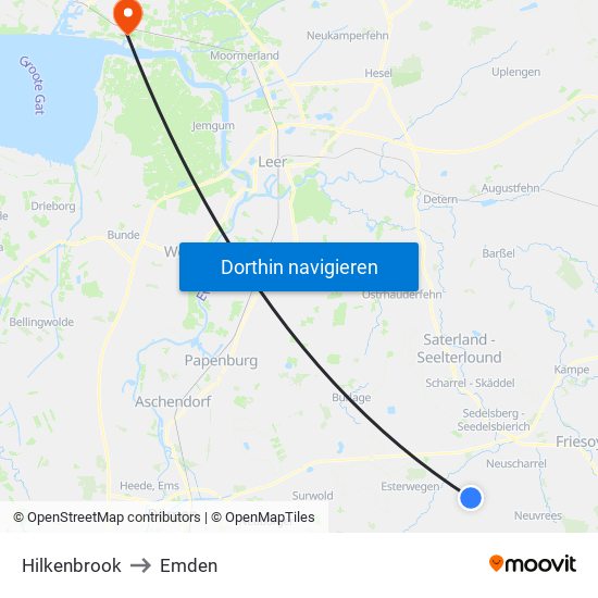 Hilkenbrook to Emden map