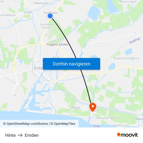Hinte to Emden map
