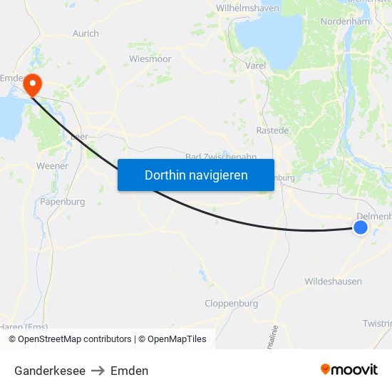 Ganderkesee to Emden map