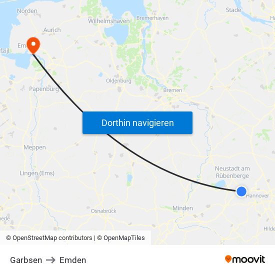 Garbsen to Emden map