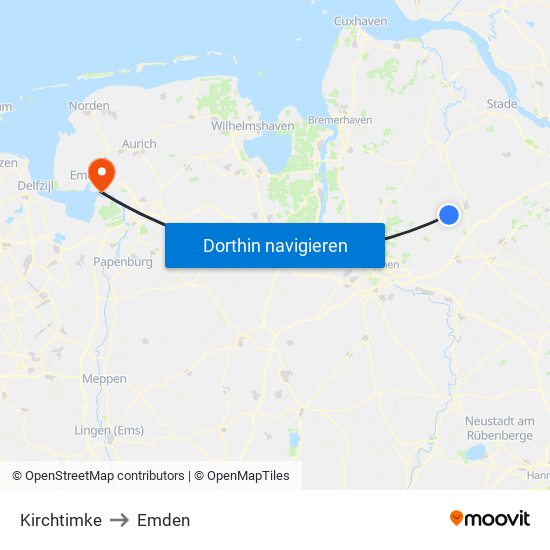 Kirchtimke to Emden map
