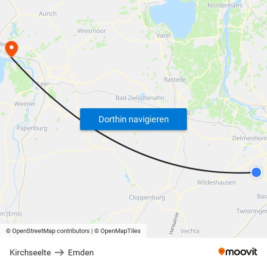 Kirchseelte to Emden map