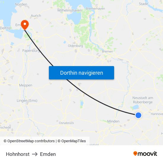 Hohnhorst to Emden map