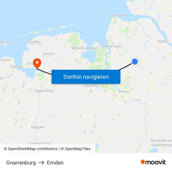 Gnarrenburg to Emden map