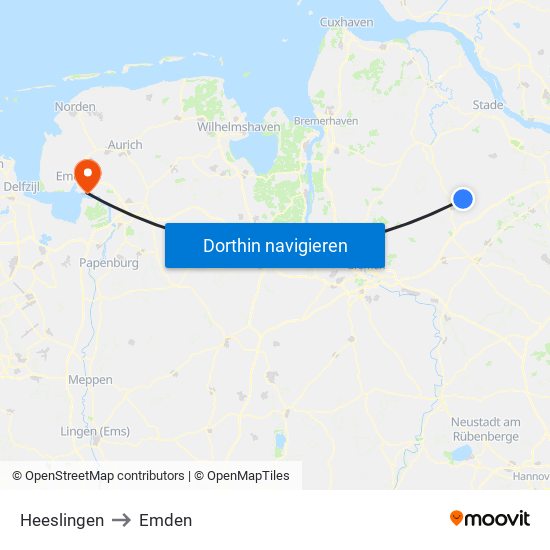 Heeslingen to Emden map