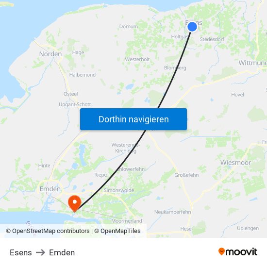 Esens to Emden map