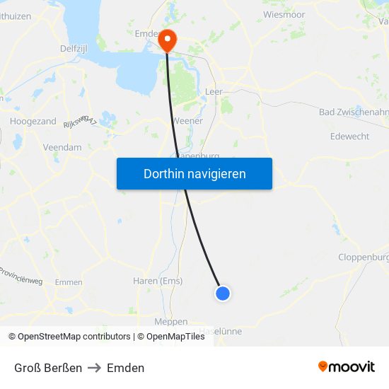 Groß Berßen to Emden map