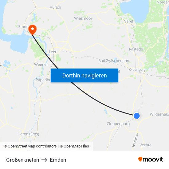 Großenkneten to Emden map