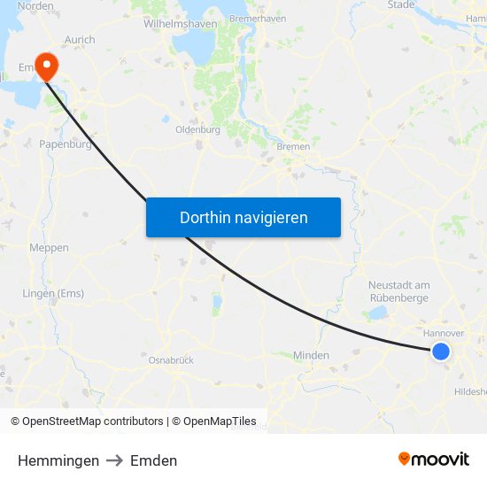 Hemmingen to Emden map