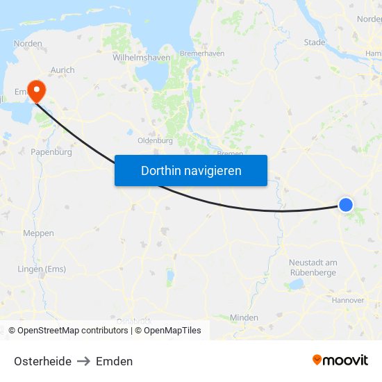 Osterheide to Emden map