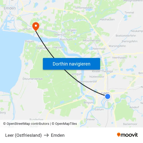 Leer (Ostfriesland) to Emden map