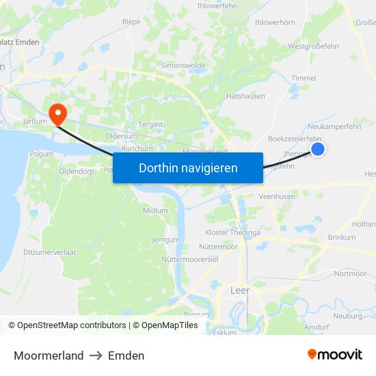 Moormerland to Emden map