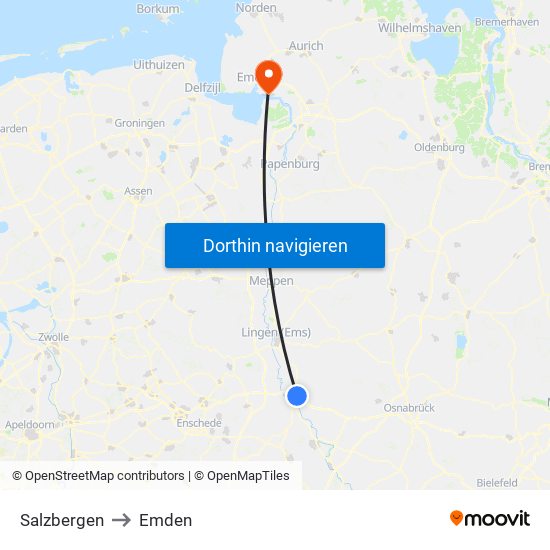 Salzbergen to Emden map