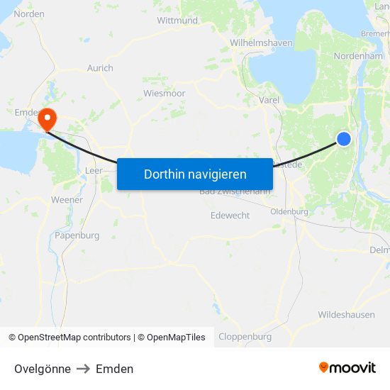 Ovelgönne to Emden map