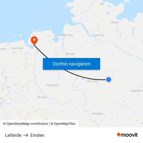Leiferde to Emden map