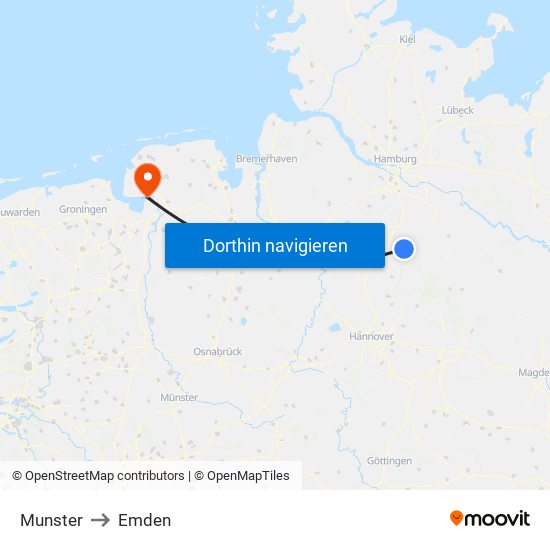 Munster to Emden map