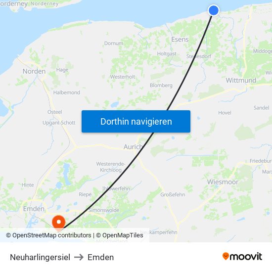 Neuharlingersiel to Emden map