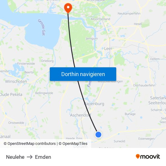Neulehe to Emden map