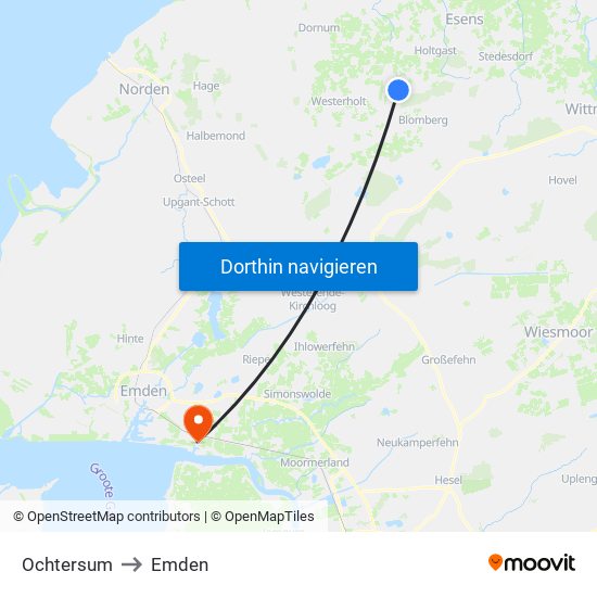 Ochtersum to Emden map