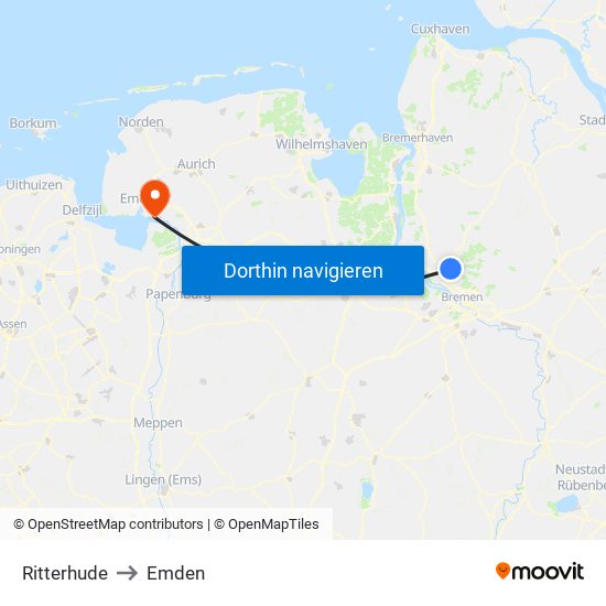 Ritterhude to Emden map