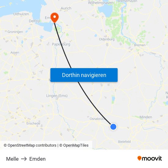 Melle to Emden map