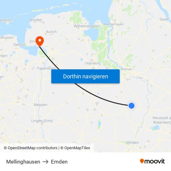 Mellinghausen to Emden map