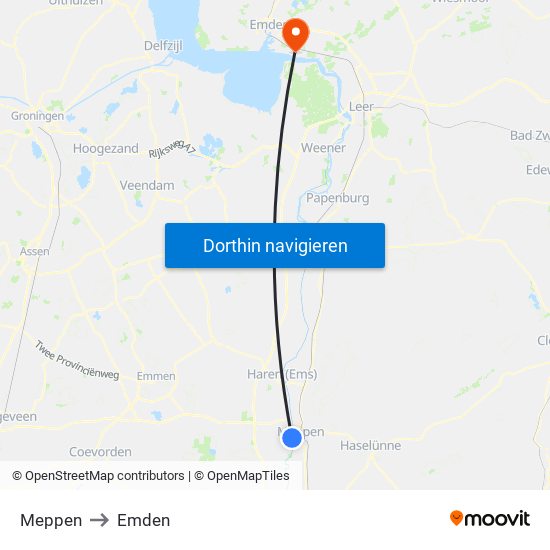 Meppen to Emden map