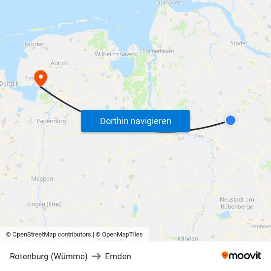 Rotenburg (Wümme) to Emden map