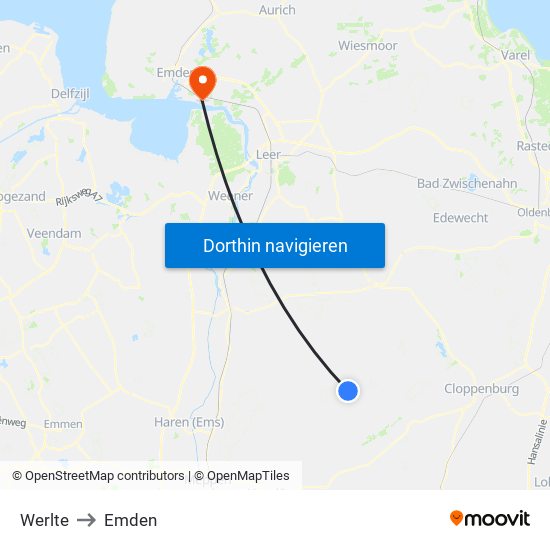 Werlte to Emden map