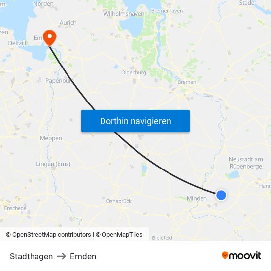 Stadthagen to Emden map